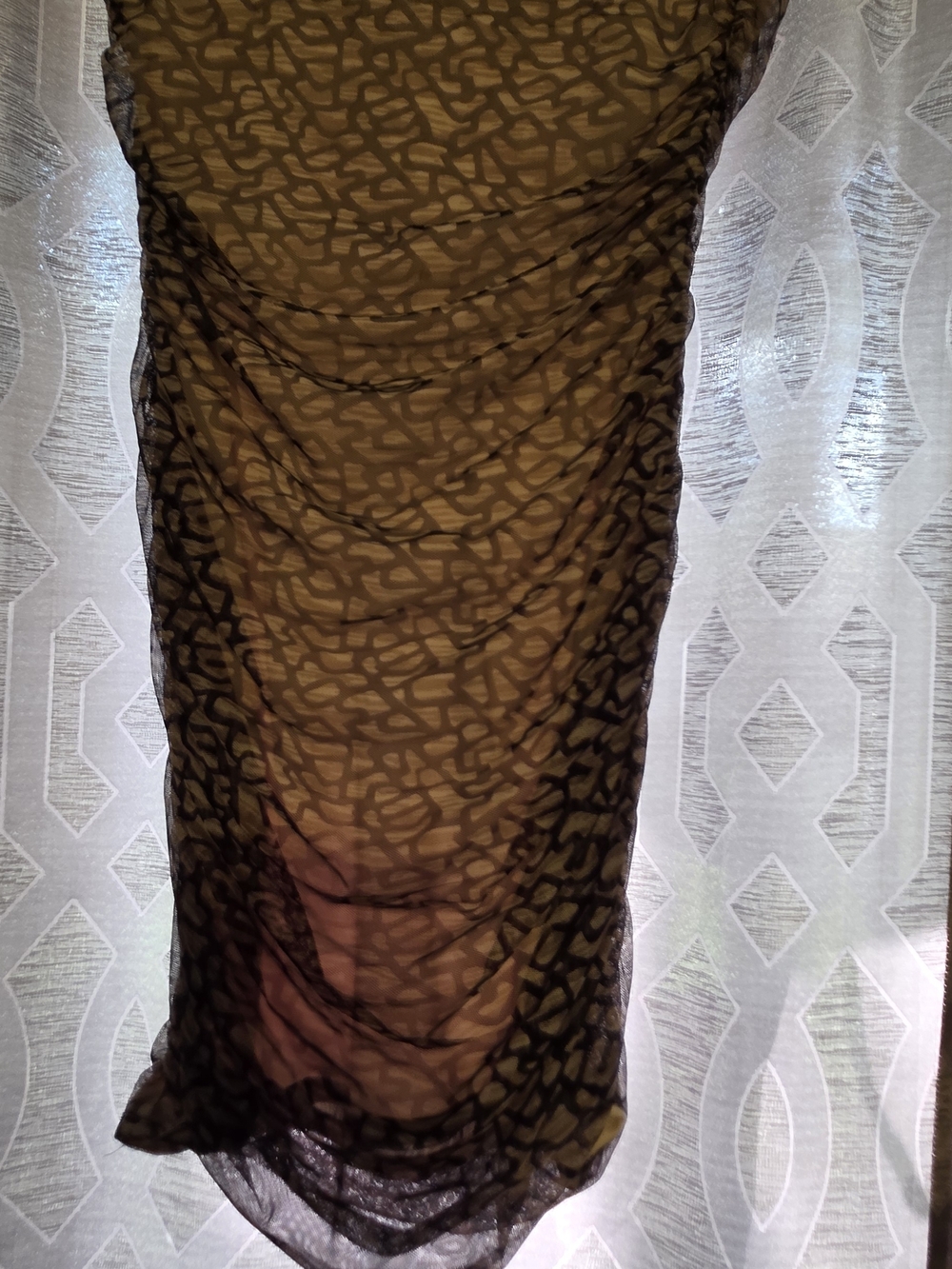 Sheer Ruched Brown Patterned Midi Skirt - Picture 2 of 3